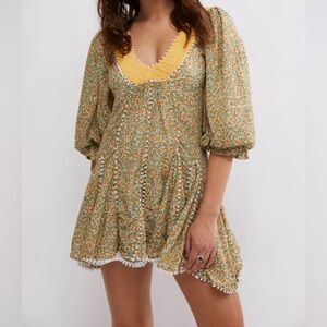 Free People Bali Coral Minidress ✨ Whisper White Combo Size Small | boho cotton
